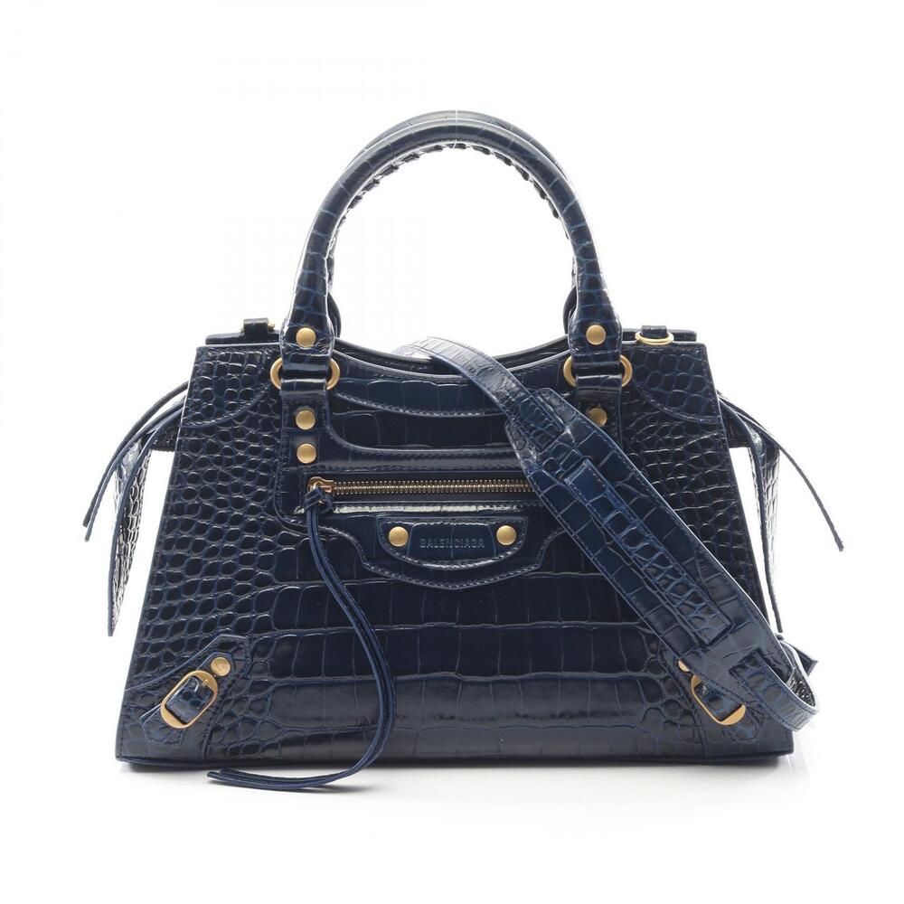 Balenciaga Neo City Handbag Embossed Leather Blue